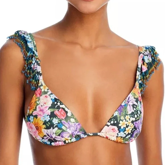 Agua Bendita Rosie Dreamin Bikini Top NWT Size M Beaded Straps - Picture 3 of 12